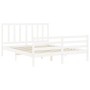 Double bed frame with white solid wood headboard by vidaXL, Beds and slatted bases - Ref: Foro24-3193862, Price: 136,99 €, Di...