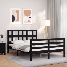 Double bed frame with black solid wood headboard by vidaXL, Beds and slatted bases - Ref: Foro24-3194805, Price: 138,99 €, Di...