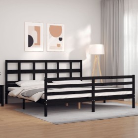 Bed frame with black solid wood headboard 200x200 cm by vidaXL, Beds and slatted bases - Ref: Foro24-3194855, Price: 168,25 €...