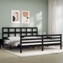 Bed frame with black solid wood headboard 200x200 cm by vidaXL, Beds and slatted bases - Ref: Foro24-3194855, Price: 168,25 €...