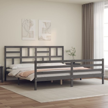 Estructura de cama con cabecero madera maciza gris 200x200cm de vidaXL, Camas y somieres - Ref: Foro24-3194918, Precio: 169,2...