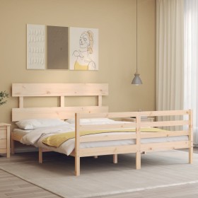 Estructura de cama con cabecero madera maciza 160x200 cm de vidaXL, Camas y somieres - Ref: Foro24-3195101, Precio: 134,23 €,...