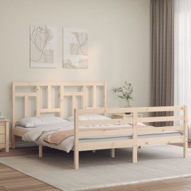 Estructura de cama de matrimonio con cabecero madera maciza de vidaXL, Camas y somieres - Ref: Foro24-3194966, Precio: 138,99...