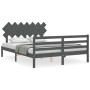 Gray solid wood bed frame with headboard 140x200 cm by vidaXL, Beds and slatted bases - Ref: Foro24-3195288, Price: 162,72 €,...