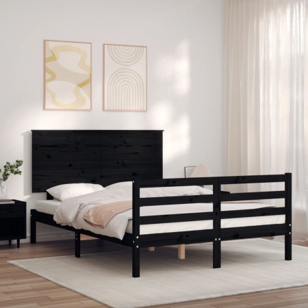 Estructura de cama con cabecero madera maciza negro 120x200 cm de vidaXL, Camas y somieres - Ref: Foro24-3195220, Precio: 164...