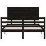 Bed frame with black solid wood headboard 120x200 cm by vidaXL, Beds and slatted bases - Ref: Foro24-3195220, Price: 164,41 €...