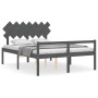 Gray solid wood bed frame with headboard 140x200 cm by vidaXL, Beds and slatted bases - Ref: Foro24-3195548, Price: 140,30 €,...