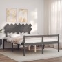 Gray solid wood bed frame with headboard 140x200 cm by vidaXL, Beds and slatted bases - Ref: Foro24-3195548, Price: 140,30 €,...