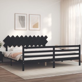 Bed frame with black solid wood headboard 200x200 cm by vidaXL, Beds and slatted bases - Ref: Foro24-3195310, Price: 170,39 €...