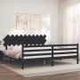 Bed frame with black solid wood headboard 200x200 cm by vidaXL, Beds and slatted bases - Ref: Foro24-3195310, Price: 170,39 €...