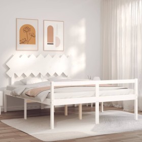 Elderly bed solid wood headboard white 160x200 cm by vidaXL, Beds and slatted bases - Ref: Foro24-3195557, Price: 175,27 €, D...