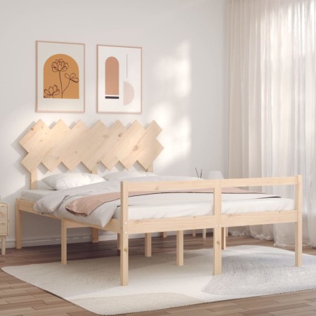 Double bed for seniors solid wood headboard by vidaXL, Beds and slatted bases - Ref: Foro24-3195551, Price: 157,46 €, Discoun...