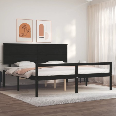 Estructura cama de matrimonio con cabecero madera maciza negro de vidaXL, Camas y somieres - Ref: Foro24-3195500, Precio: 185...