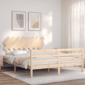 Bed frame with solid wood headboard 160x200 cm by vidaXL, Beds and slatted bases - Ref: Foro24-3195296, Price: 138,99 €, Disc...