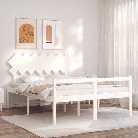 Double bed for seniors with white solid wood headboard by vidaXL, Beds and slatted bases - Ref: Foro24-3195552, Price: 171,29...