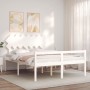 Double bed for seniors with white solid wood headboard by vidaXL, Beds and slatted bases - Ref: Foro24-3195552, Price: 171,37...