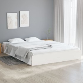 Weißer Massivholzbettrahmen 140x200 cm von vidaXL, Betten und Lattenroste - Ref: Foro24-832987, Preis: 185,77 €, Rabatt: %