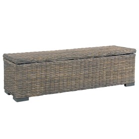 Caja de almacenaje ratán kubu y madera maciza mango gris 120 cm de vidaXL, Bancos para recibidores y almacenamiento - Ref: Fo...