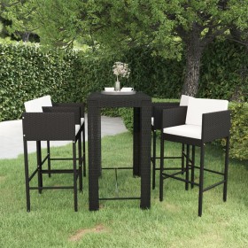 Set muebles bar jardín 5 piezas y cojines ratán sintético negro de vidaXL, Conjuntos de jardín - Ref: Foro24-3094784, Precio:...