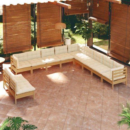 Muebles de jardín 11 pzas y cojines madera de pino marrón miel de vidaXL, Conjuntos de jardín - Ref: Foro24-3096854, Precio: ...