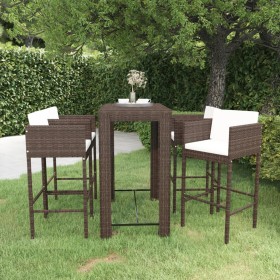 5-teiliges Gartenbar-Set und Kissen aus synthetischem Rattan braun von vidaXL, Gartensets - Ref: Foro24-3094783, Preis: 409,9...