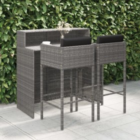 Set de muebles bar jardín 3 pzas y cojines ratán sintético gris de vidaXL, Conjuntos de jardín - Ref: Foro24-3094808, Precio:...