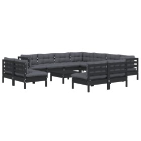 Garden furniture 12 pieces with black cushions solid pine wood by vidaXL, Garden sets - Ref: Foro24-3096873, Price: 1,00 €, D...