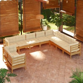 Garden furniture 10 pieces and cushions honey brown pine wood by vidaXL, Garden sets - Ref: Foro24-3096914, Price: 951,89 €, ...