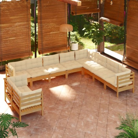 Muebles de jardín 10 pzas y cojines madera de pino marrón miel de vidaXL, Conjuntos de jardín - Ref: Foro24-3096914, Precio: ...