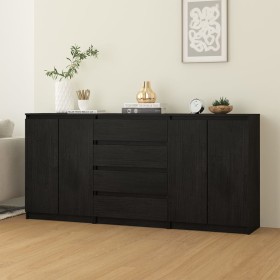 Auxiliary cabinet 3 units solid black pine wood by vidaXL, Sideboards - Ref: Foro24-3094816, Price: 316,60 €, Discount: %