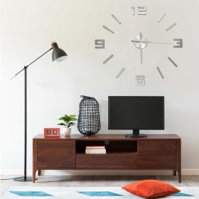 Reloj 3D de pared con diseño moderno plateado 100 cm XXL de vidaXL, Relojes de pared - Ref: Foro24-325158, Precio: 16,99 €, D...