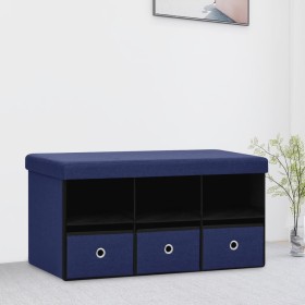 Banco de almacenaje plegable lino sintético azul 76x38x38 cm de vidaXL, Bancos para recibidores y almacenamiento - Ref: Foro2...