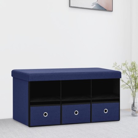 Banco de almacenaje plegable lino sintético azul 76x38x38 cm de vidaXL, Bancos para recibidores y almacenamiento - Ref: Foro2...