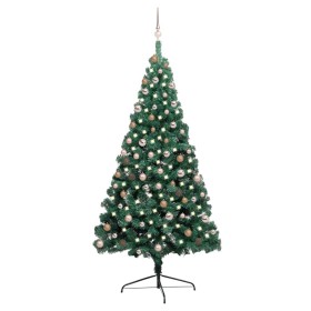 Half Christmas tree with green lights and balls 210 cm by vidaXL, Christmas trees - Ref: Foro24-3077566, Price: 76,96 €, Disc...