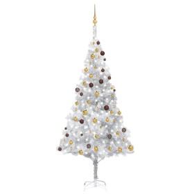 Árbol de Navidad preiluminado con luces y bolas plateado 240 cm de vidaXL, Arboles de navidad - Ref: Foro24-3077526, Precio: ...