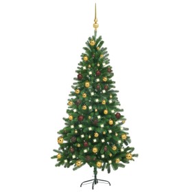 Vorbeleuchteter Weihnachtsbaum mit Lichtern und grünen Kugeln 150 cm von vidaXL, Weihnachtsbäume - Ref: Foro24-3077554, Preis...