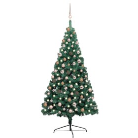 Halber Weihnachtsbaum mit Lichtern und grünen Kugeln 180 cm von vidaXL, Weihnachtsbäume - Ref: Foro24-3077565, Preis: 68,75 €...