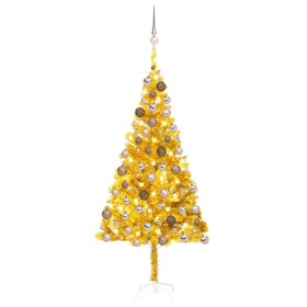 Árbol de Navidad preiluminado con luces y bolas dorado 180 cm de vidaXL, Arboles de navidad - Ref: Foro24-3077605, Precio: 60...