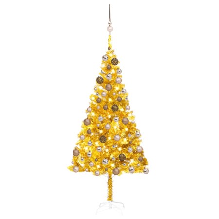 Árbol de Navidad preiluminado con luces y bolas dorado 180 cm de vidaXL, Arboles de navidad - Ref: Foro24-3077605, Precio: 76...