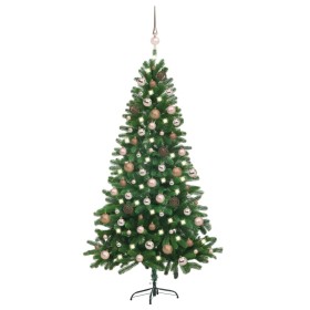 Vorbeleuchteter Weihnachtsbaum mit Lichtern und grünen Kugeln 150 cm von vidaXL, Weihnachtsbäume - Ref: Foro24-3077640, Preis...