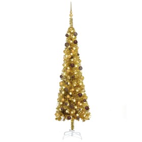 Schlanker Weihnachtsbaum mit LEDs und Kugeln gold 180 cm von vidaXL, Weihnachtsbäume - Ref: Foro24-3078046, Preis: 61,38 €, R...