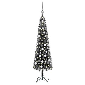 Schlanker Weihnachtsbaum mit LEDs und Kugeln schwarz 150 cm von vidaXL, Weihnachtsbäume - Ref: Foro24-3078112, Preis: 53,02 €...