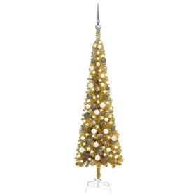 Slim Christmas tree with LEDs and balls gold 150 cm by vidaXL, Christmas trees - Ref: Foro24-3078127, Price: 62,16 €, Discoun...