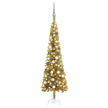 Schlanker Weihnachtsbaum mit LEDs und Kugeln gold 150 cm von vidaXL, Weihnachtsbäume - Ref: Foro24-3078127, Preis: 62,16 €, R...