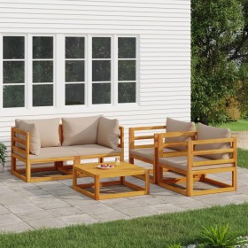 5-teiliges Gartenmöbel-Set Massivholz und Kissen taupegrau von vidaXL, Gartensets - Ref: Foro24-3155254, Preis: 661,99 €, Rab...