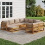 Garden furniture set, 10 pieces, solid wood and gray taupe cushions by vidaXL, Garden sets - Ref: Foro24-3155261, Price: 1,00...