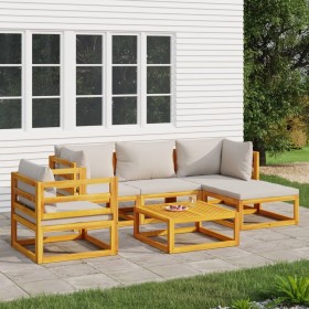 Outdoor furniture set, 6 pieces, solid wood and light gray cushions by vidaXL, Garden sets - Ref: Foro24-3155280, Price: 620,...