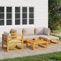 Outdoor furniture set, 6 pieces, solid wood and light gray cushions by vidaXL, Garden sets - Ref: Foro24-3155280, Price: 620,...