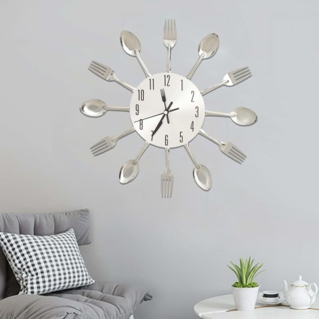 Silver spoon and fork design wall clock 31 cm aluminum by vidaXL, Wall clocks - Ref: Foro24-325162, Price: 20,92 €, Discount: %