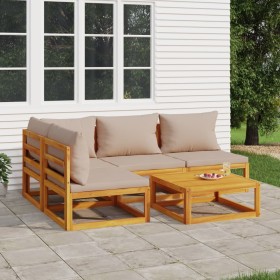 Garden furniture set 5 pieces solid wood and taupe gray cushions by vidaXL, Garden sets - Ref: Foro24-3155271, Price: 507,99 ...